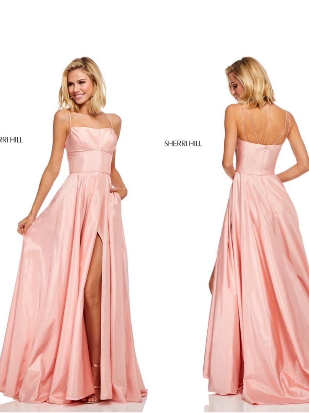Sherri Hill Pale Pink Spaghetti Strap A-Line Prom Gown